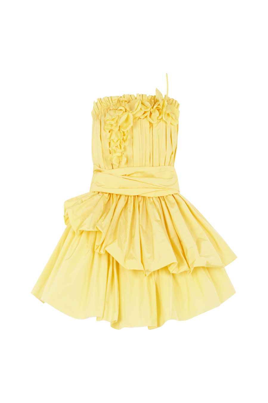 vestido amarillo corto falda a capas