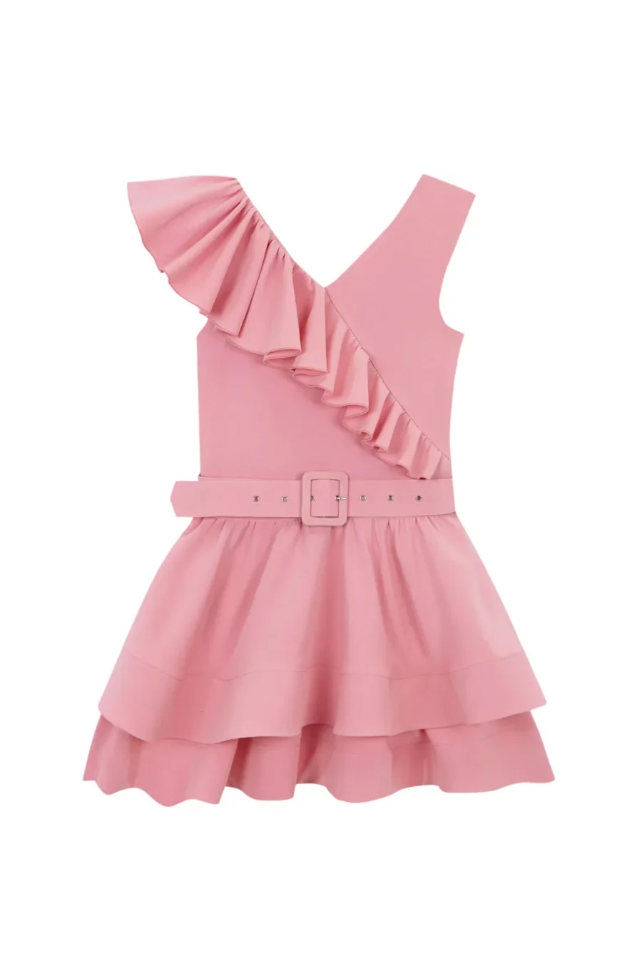 plano vestido corto volante rosa