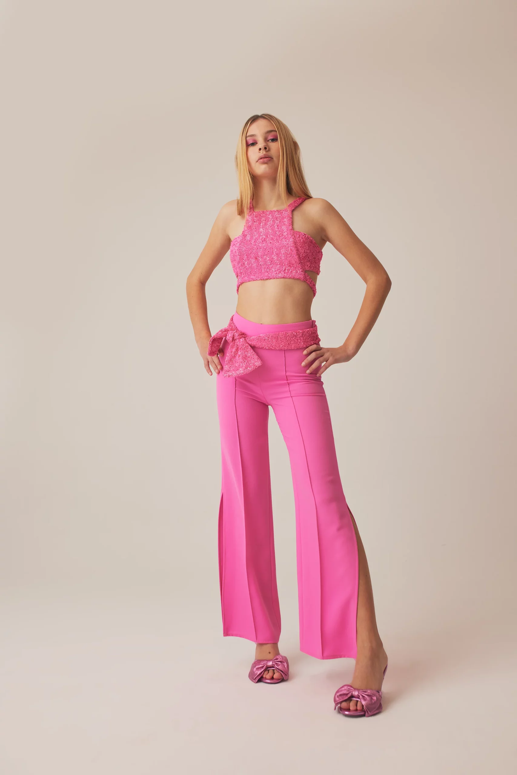 Pink sequined cummerbund